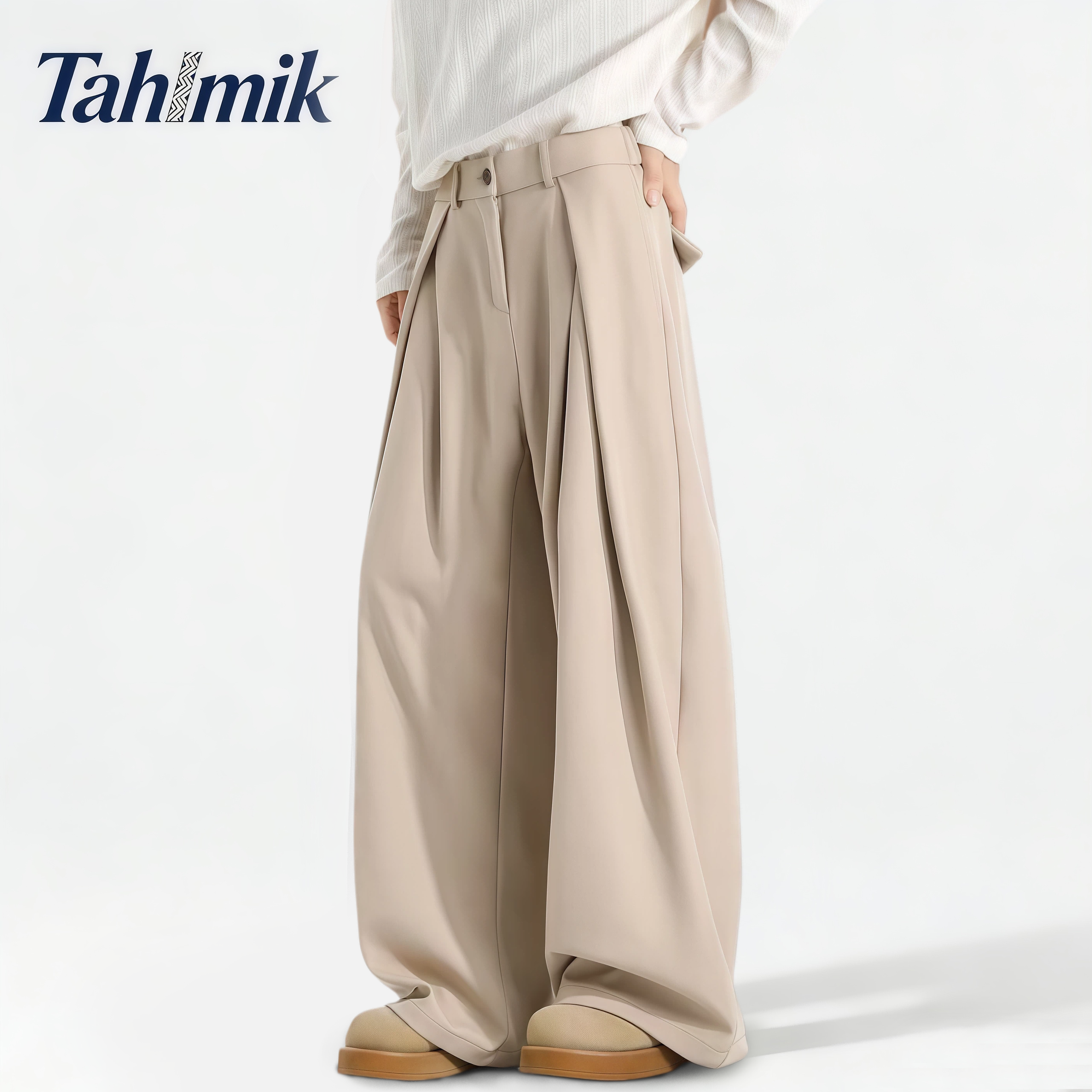 TAHIMIK Baggy Suit Pants For Men Wide Leg Pants Korean Style Trousers Mens Casual Pants Unisex