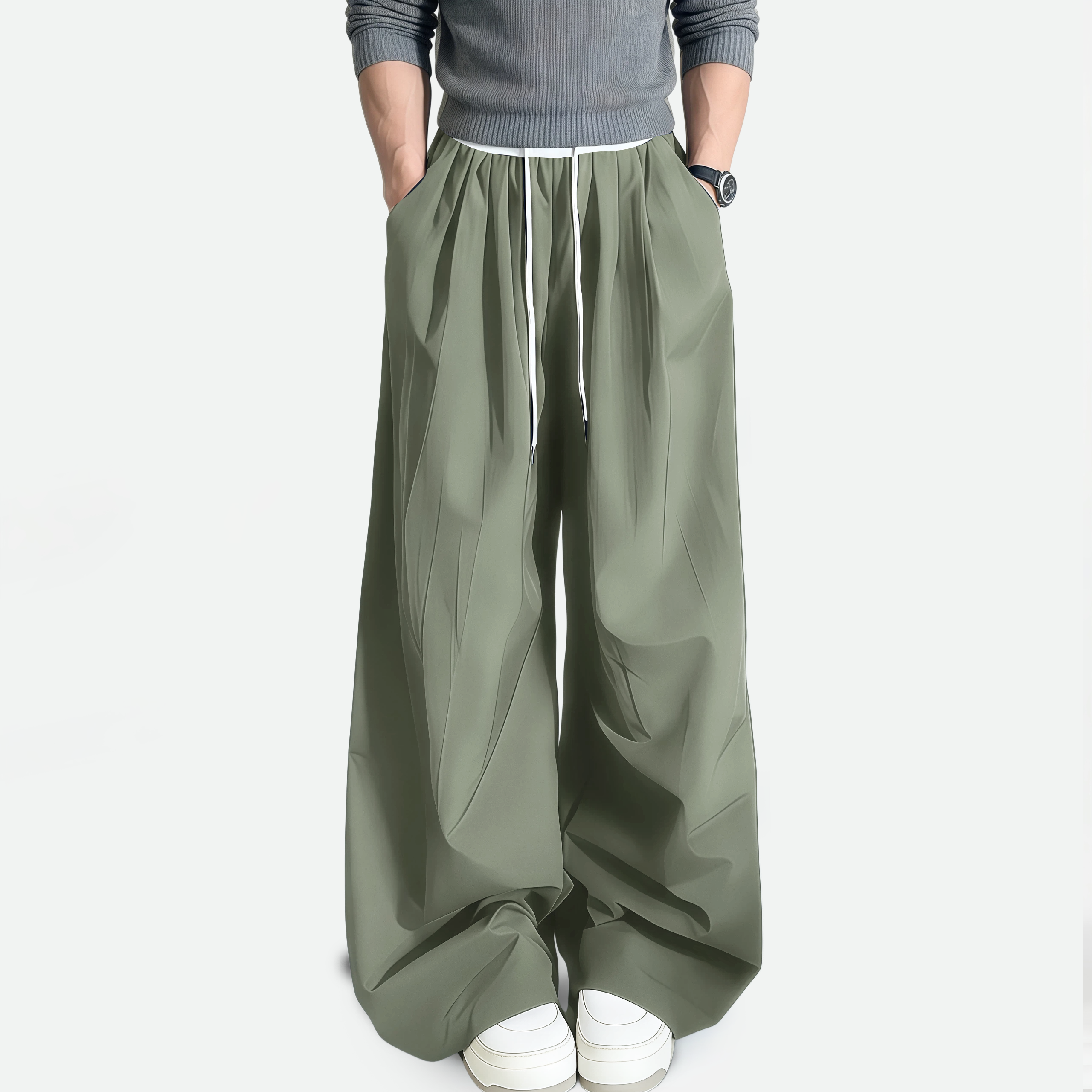 TAHIMIK Sports Pants For Men Wide Leg Mens Baggy Pants Unisex Korean Lazy Style Casual Pants
