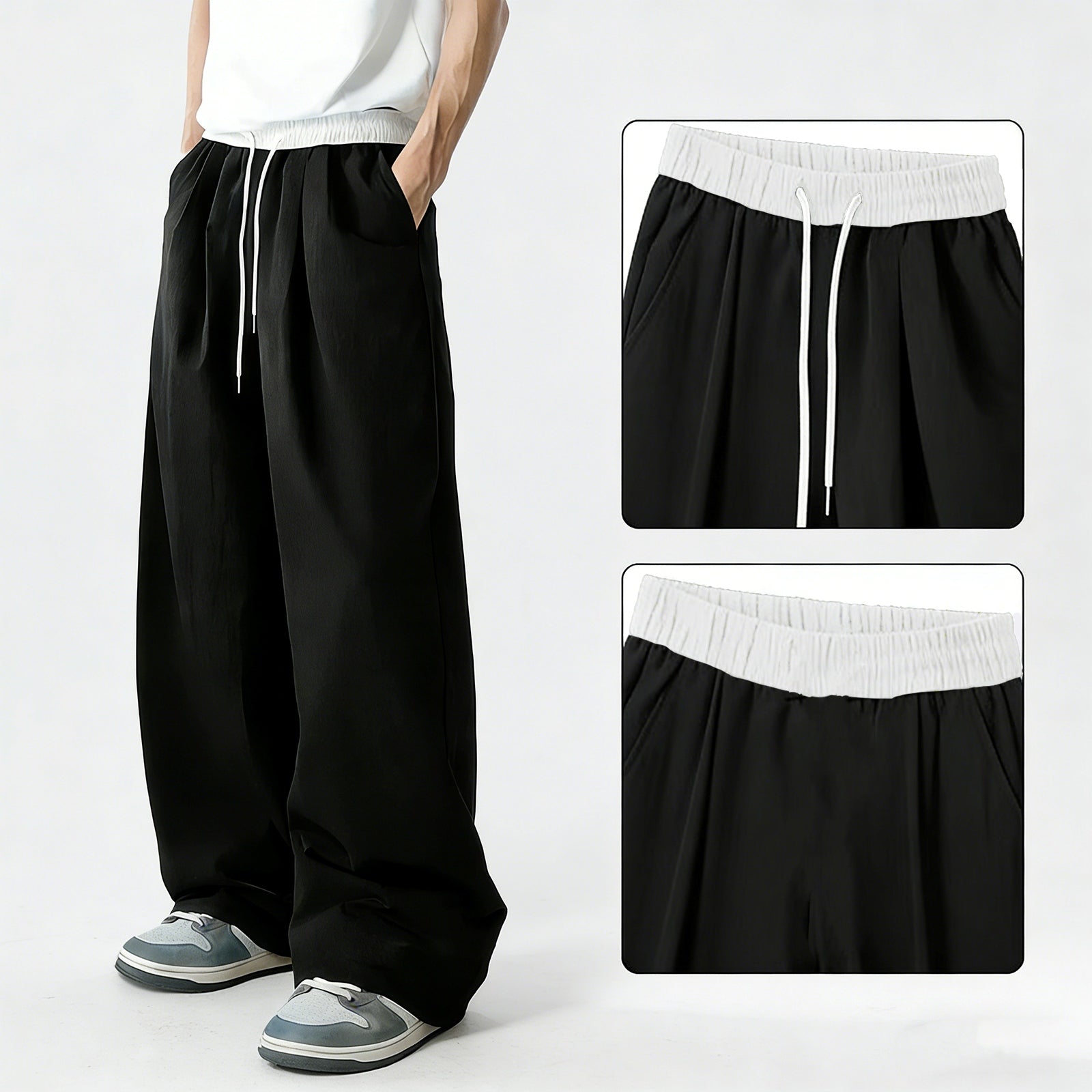 TAHIMIK Sports Pants For Men Wide Leg Mens Baggy Pants Unisex Korean Lazy Style Casual Pants