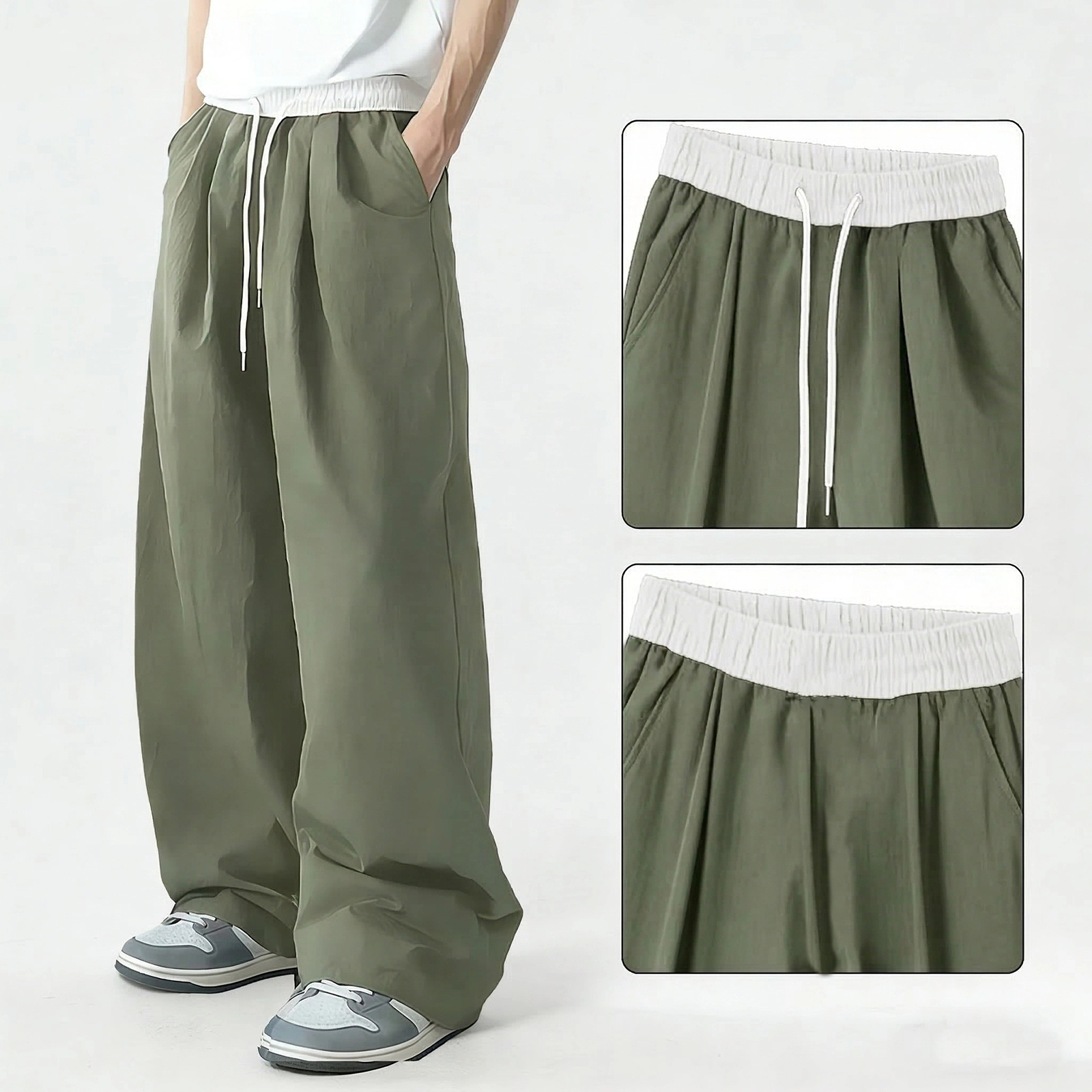 TAHIMIK Sports Pants For Men Wide Leg Mens Baggy Pants Unisex Korean Lazy Style Casual Pants