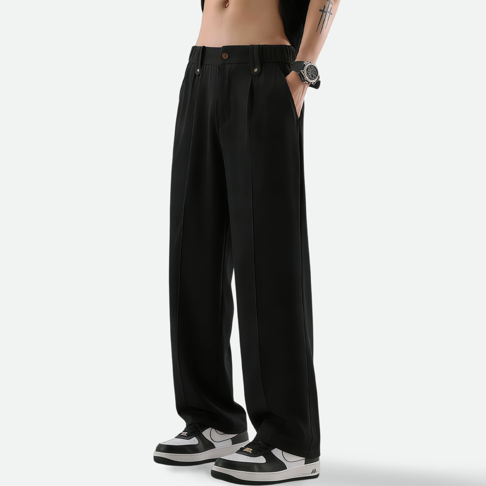 TAHIMIK Korean Suit Pants For Men Casual Pants Straight Formal Pants Mens Studded Trousers Menswear