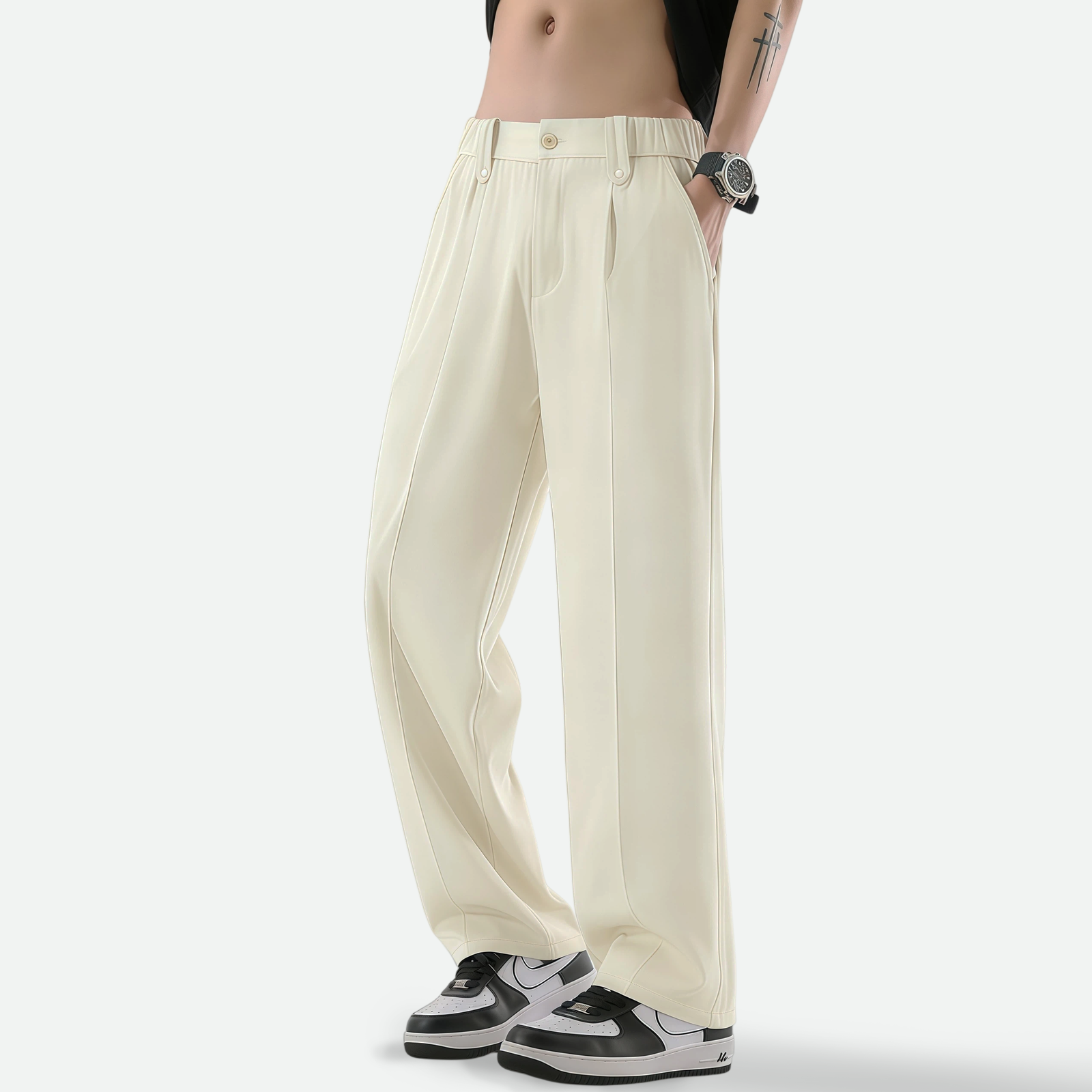 TAHIMIK Korean Suit Pants For Men Casual Pants Straight Formal Pants Mens Studded Trousers Menswear
